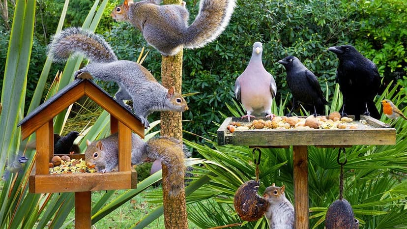 [NO ADS] Cat TV 😸 Birds & Squirrels eat at the Birdtables 🕊️🐿️ Bird videos for cats to watch
